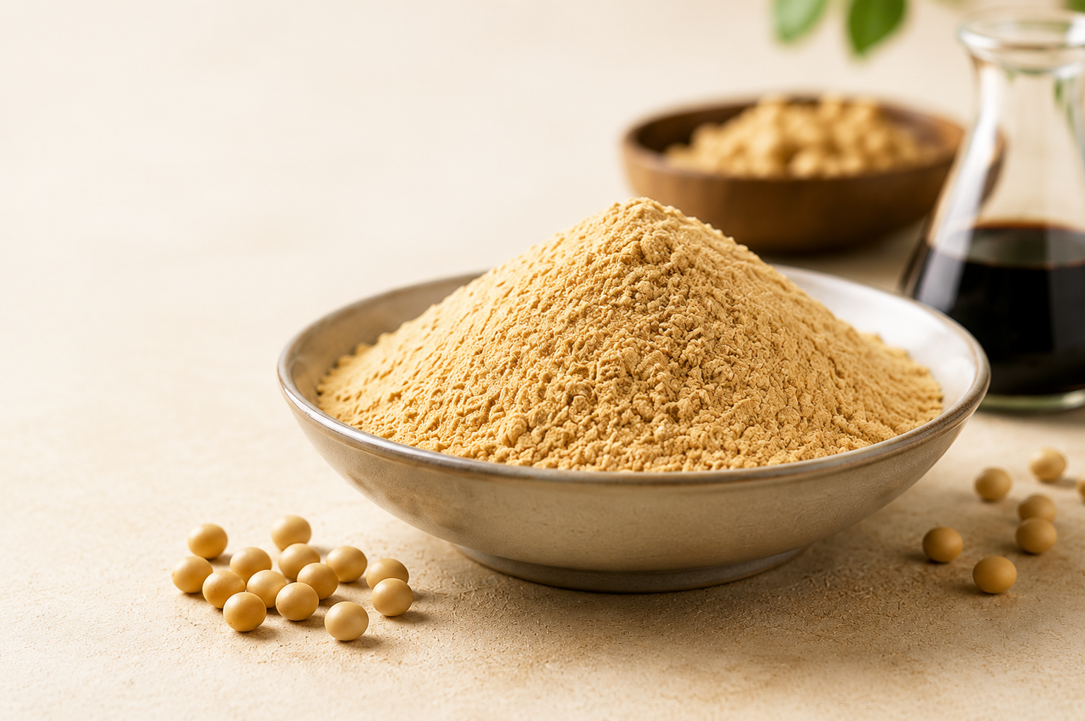 Acid-hydrolyzed vegetable protein powder in a bowl
