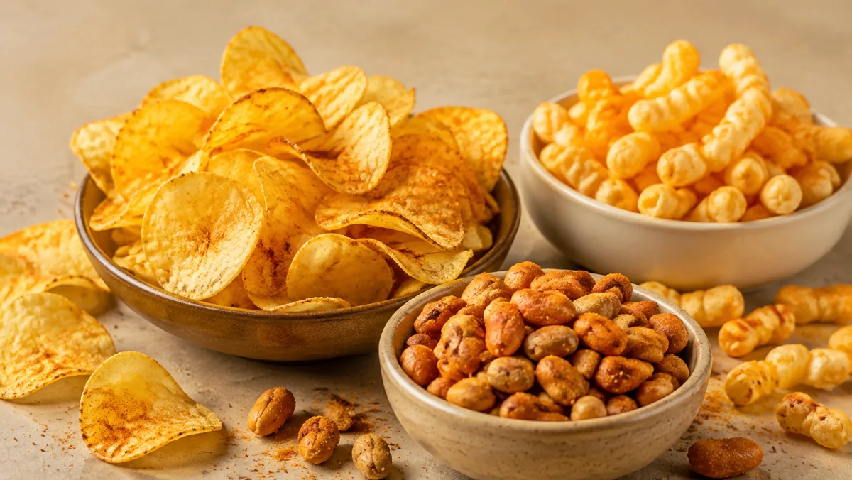 Savory snack foods with seasoning applications