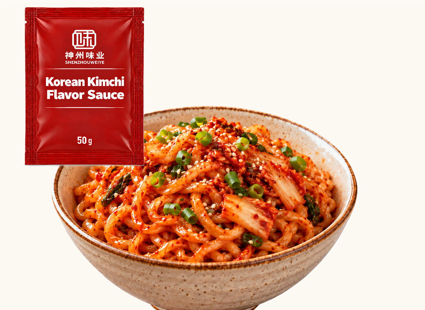 Noodles with Korean kimchi flavor sauce