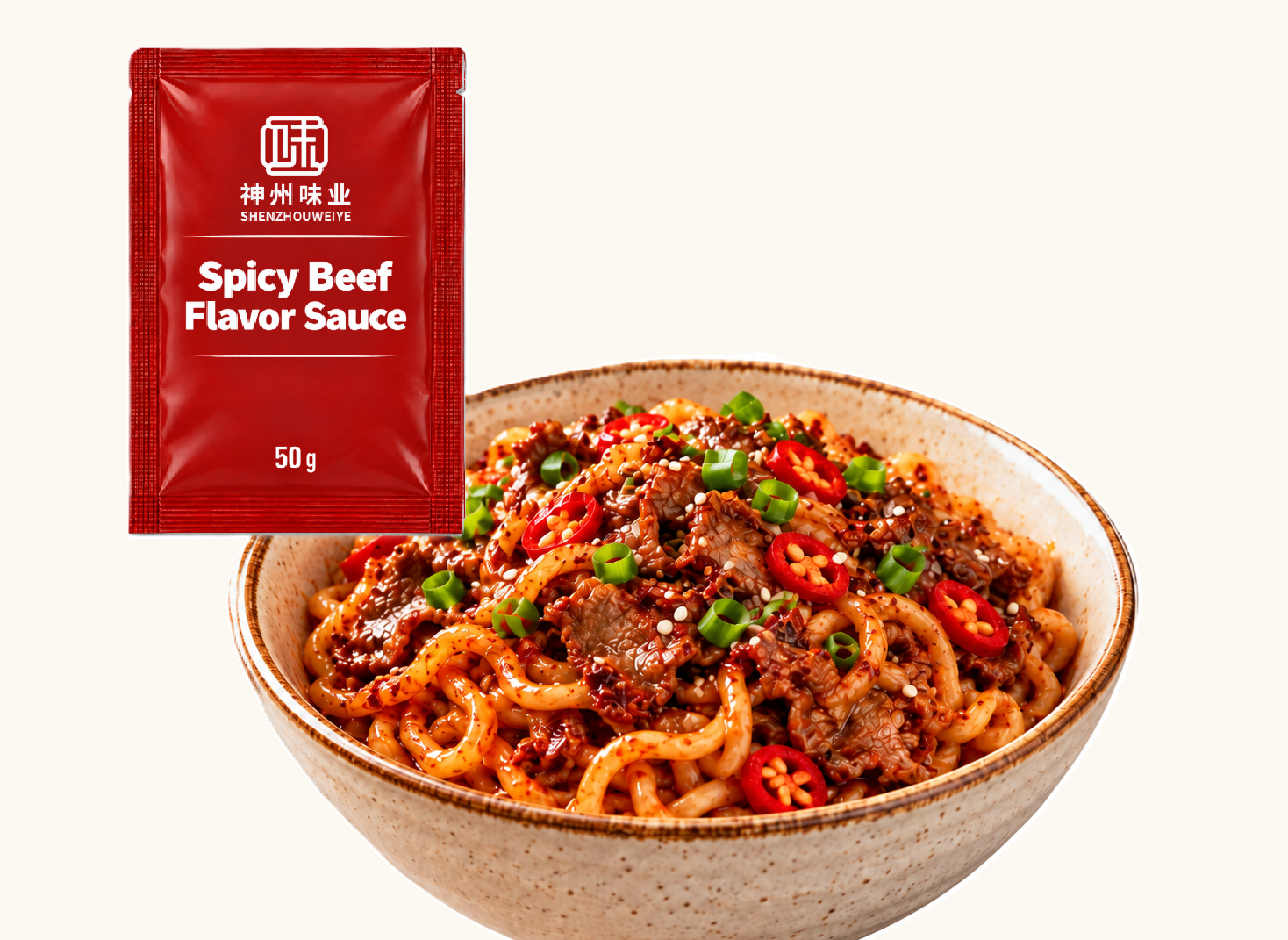 Noodles with spicy beef flavor sauce