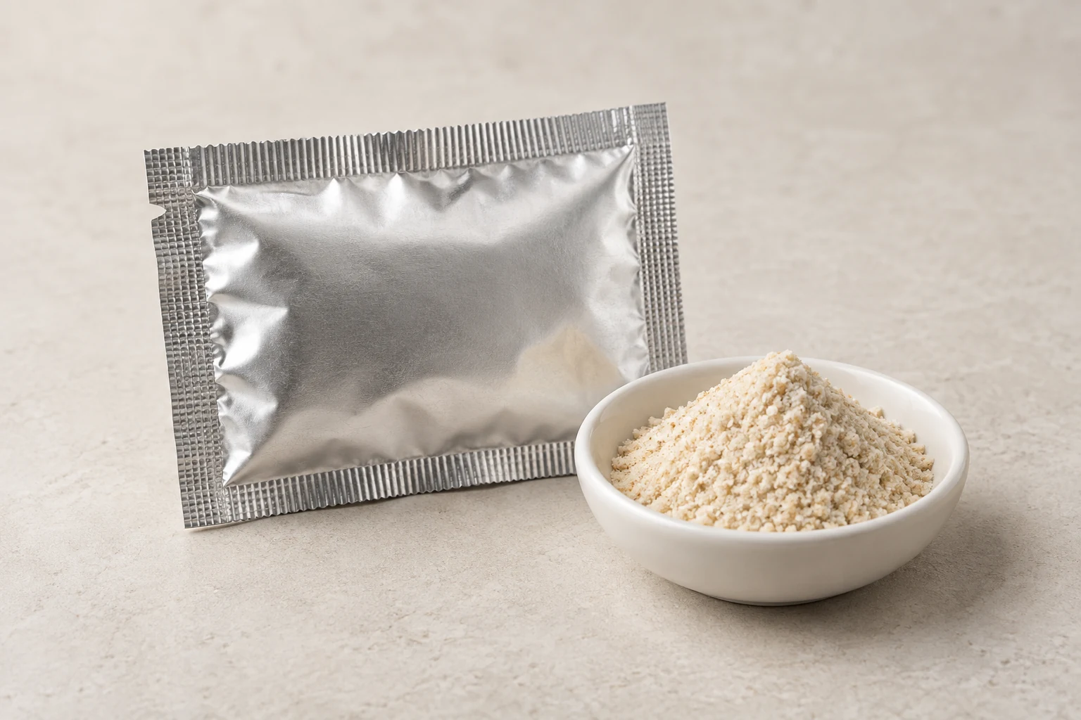 Instant noodle seasoning powder in an aluminum foil sachet
